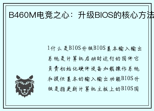 B460M电竞之心：升级BIOS的核心方法